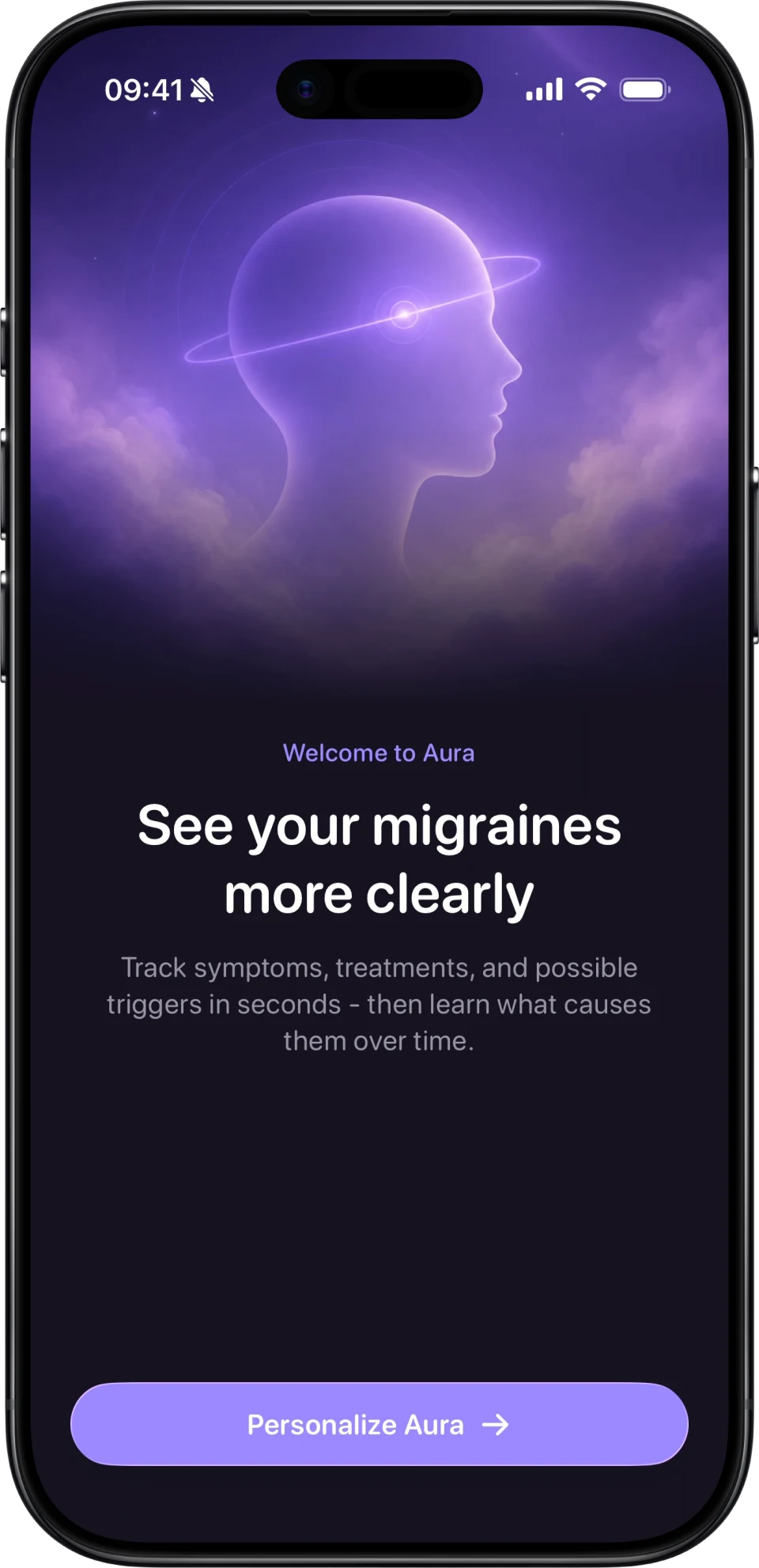Aura welcome screen in dark mode
